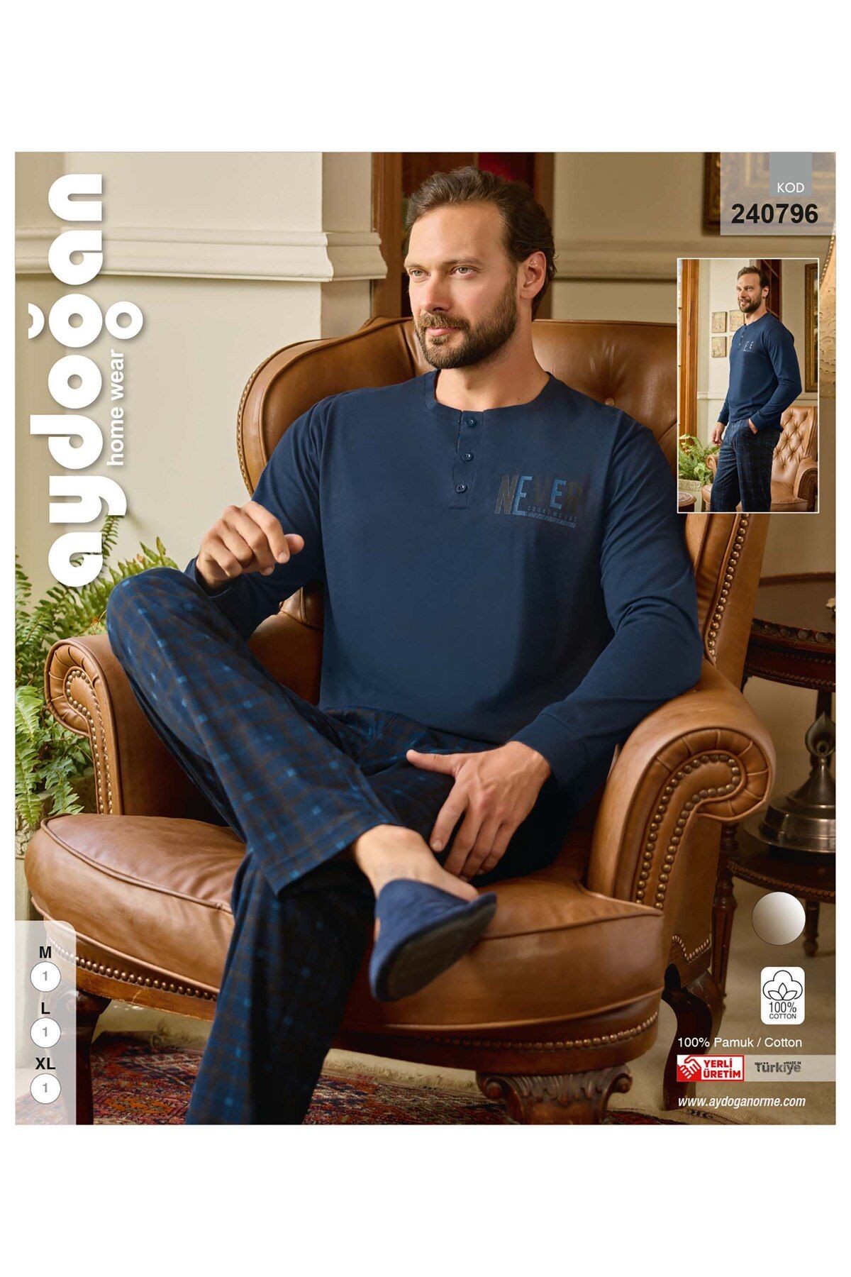 Aydoğan Erkek Süprem Yarım Düğmeli Uzun Kollu %100 Pamuk Lacivert Renk Pijama Takımı 240796 LACİVERT-XL Aydoğan Erkek Süprem Yarım Düğmeli Uzun Kollu %100 Pamuk Lacivert Renk Pijama Takımı 240796 LACİVERT-XL