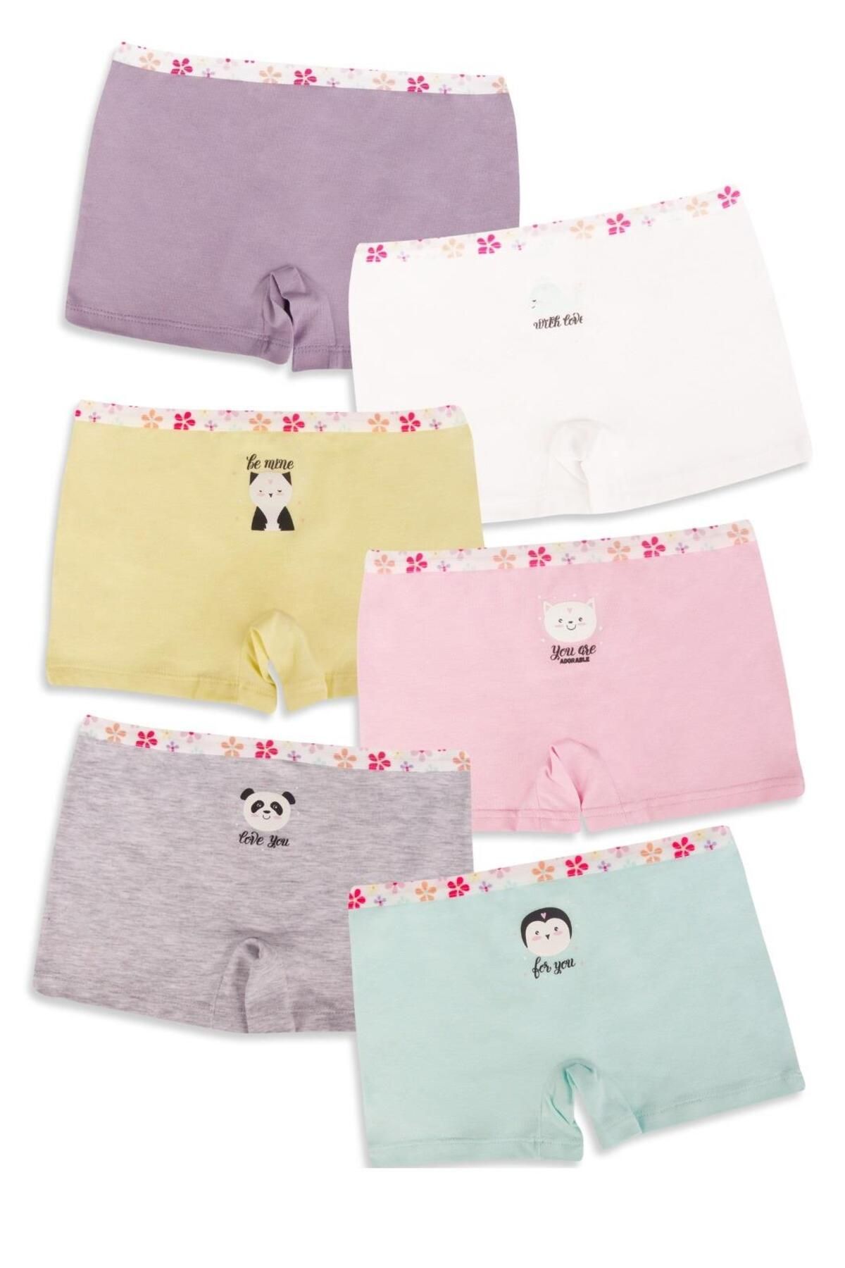 Domi Kız Renkli Pamuklu 6'lı Boxer Külot GRİ MELAJ-3-4 Yaş