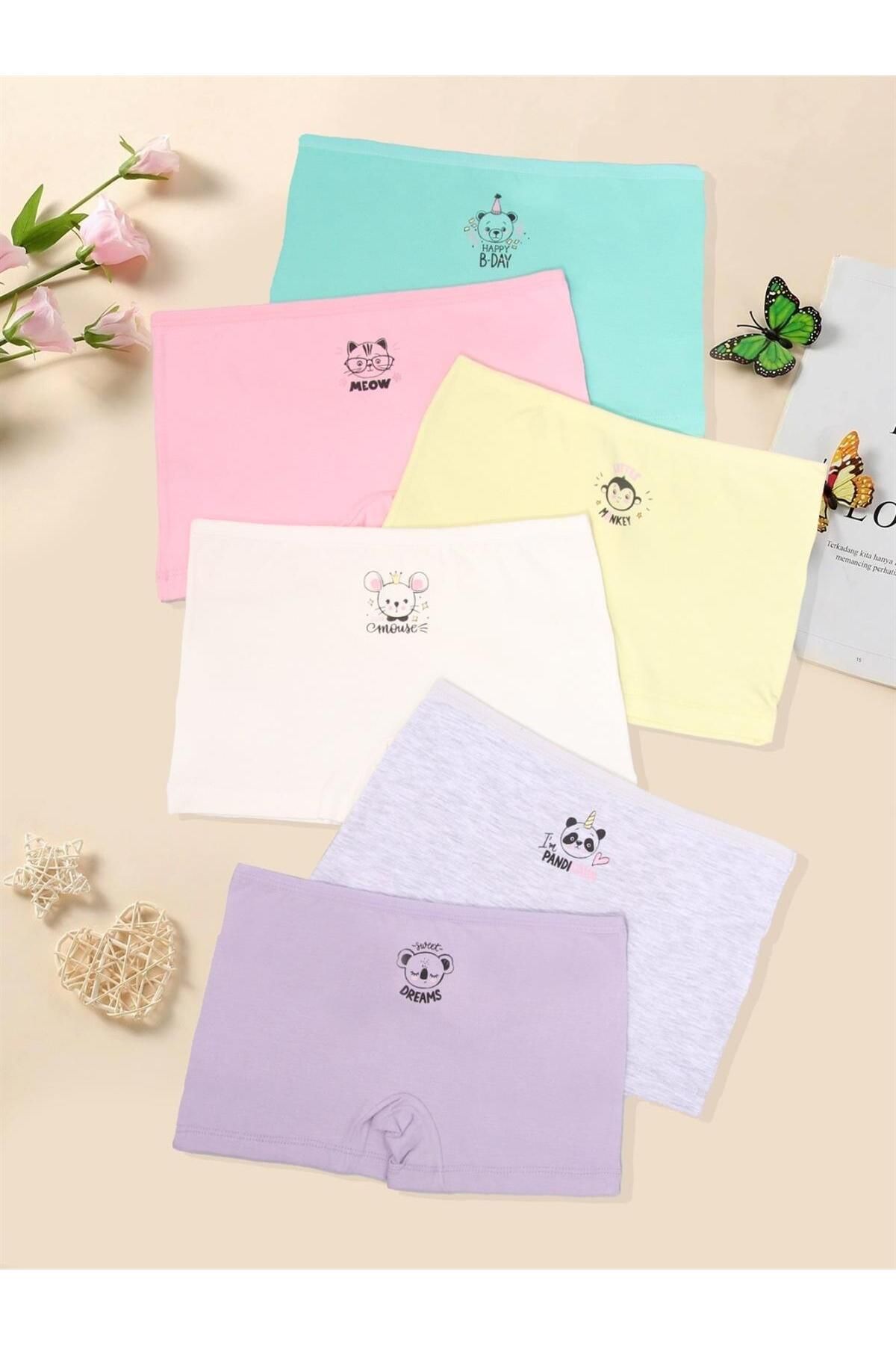 Domi Kız Renkli Pamuklu 6'lı Boxer Külot LİLA-3-4 Yaş