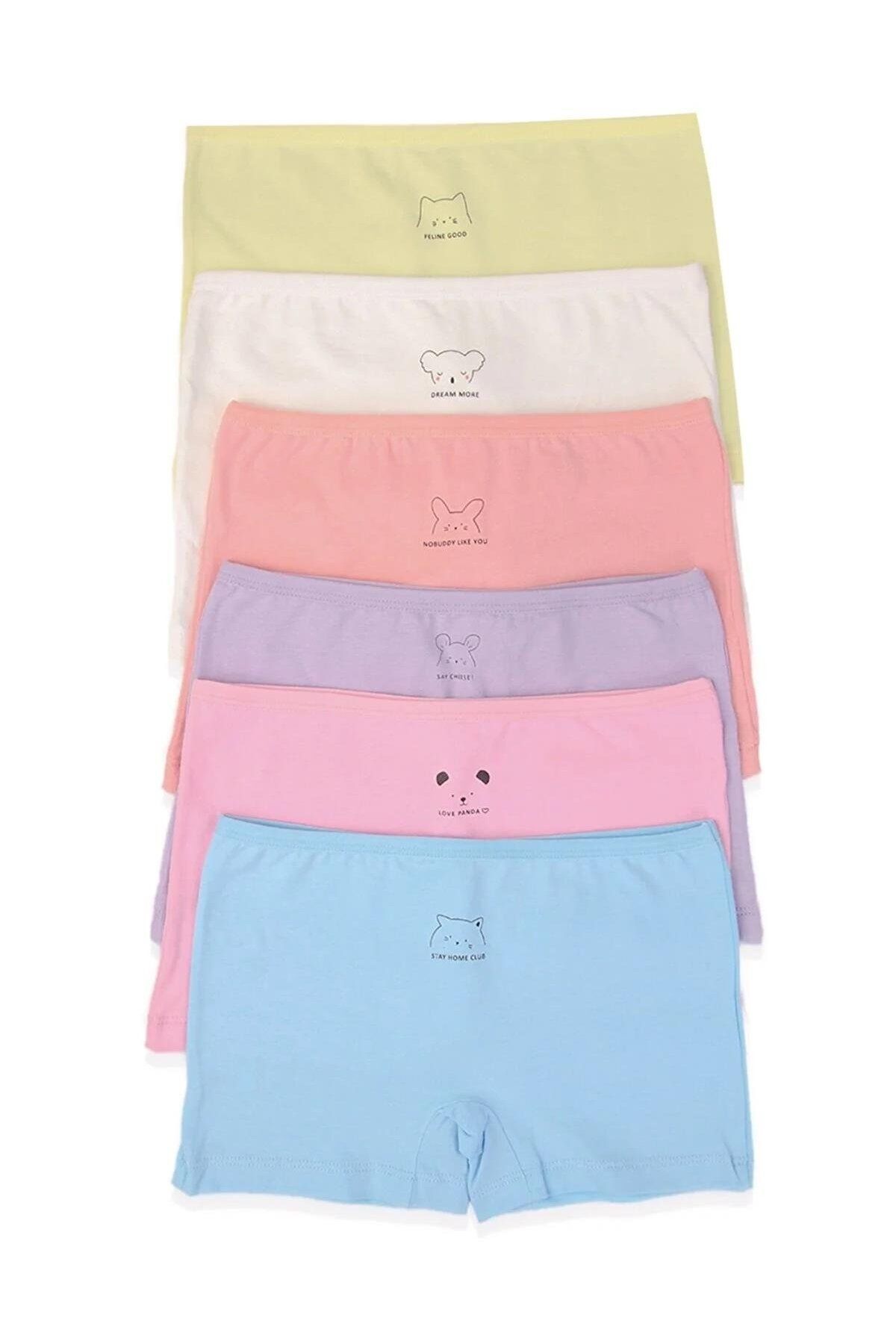 Domi Kız Renkli Pamuklu 6'lı Boxer Külot MAVİ-9-10 Yaş