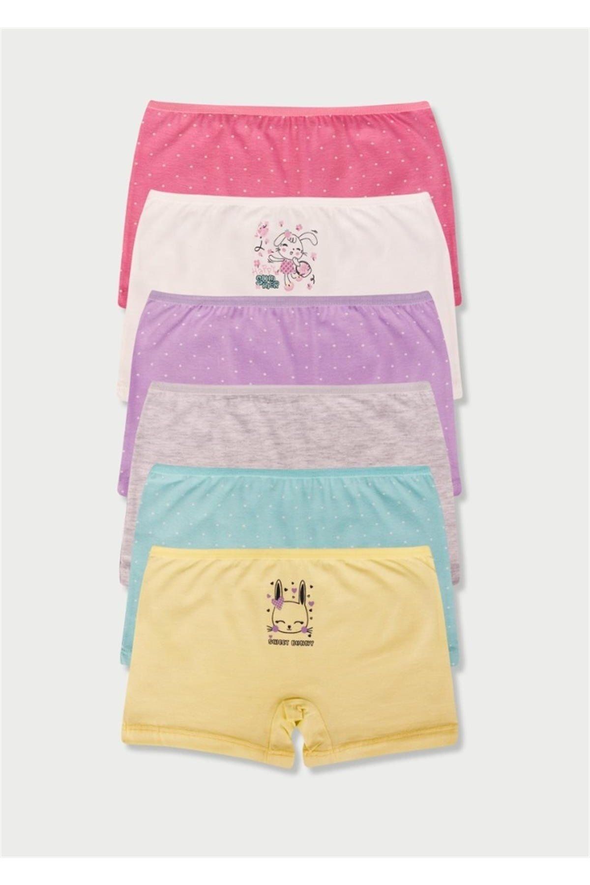 Domi Kız Renkli Pamuklu 6'lı Boxer Külot Yeşil-3-4 Yaş