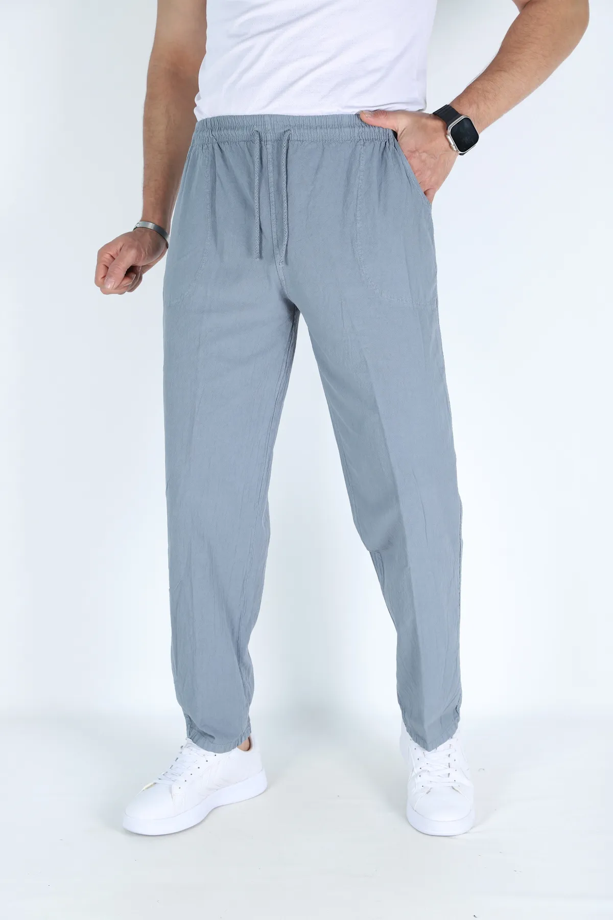 Erkek Hambez Lastikli Rahat Kalıp Pamuk Eşofman Alt Pantalon GRİ MELAJ-XL