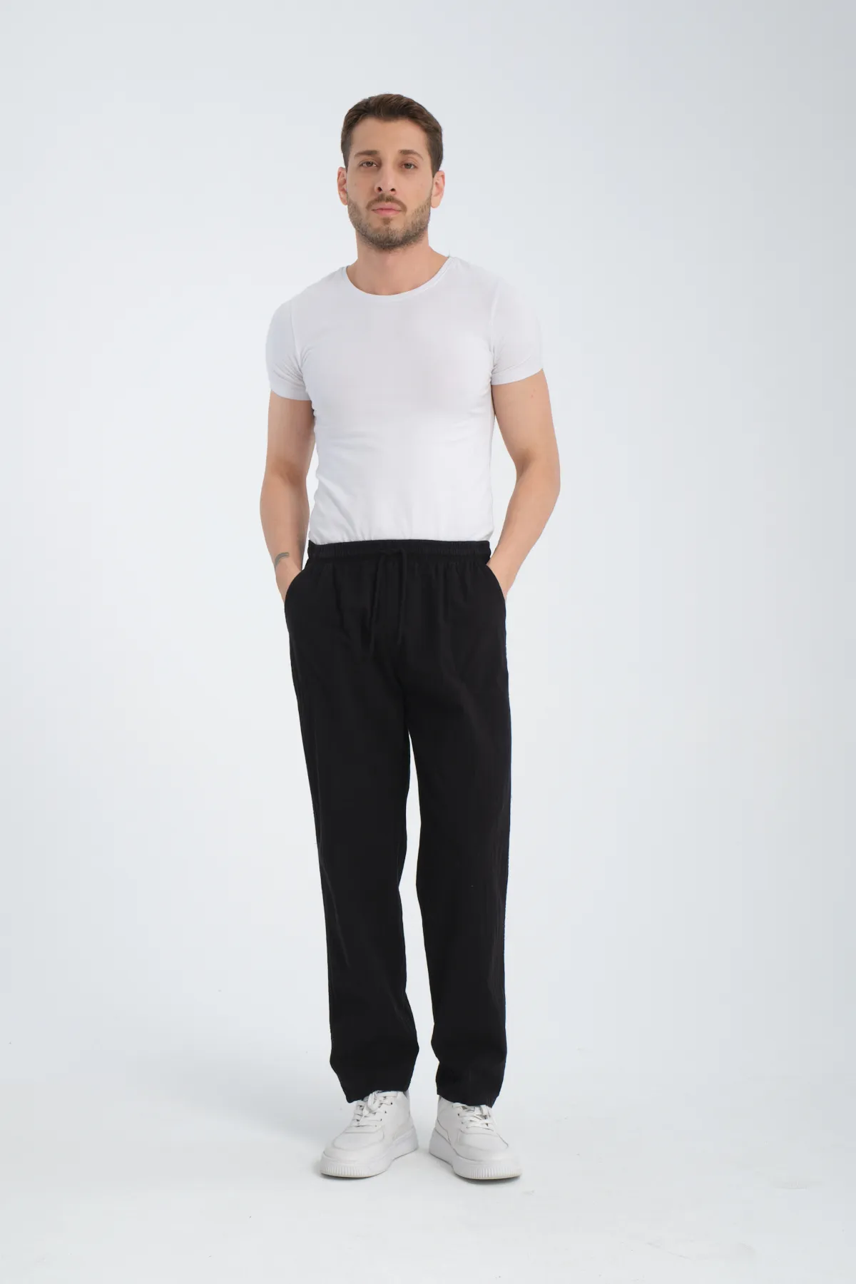 Erkek Hambez Lastikli Rahat Kalıp Pamuk Eşofman Alt Pantalon SİYAH-4XL