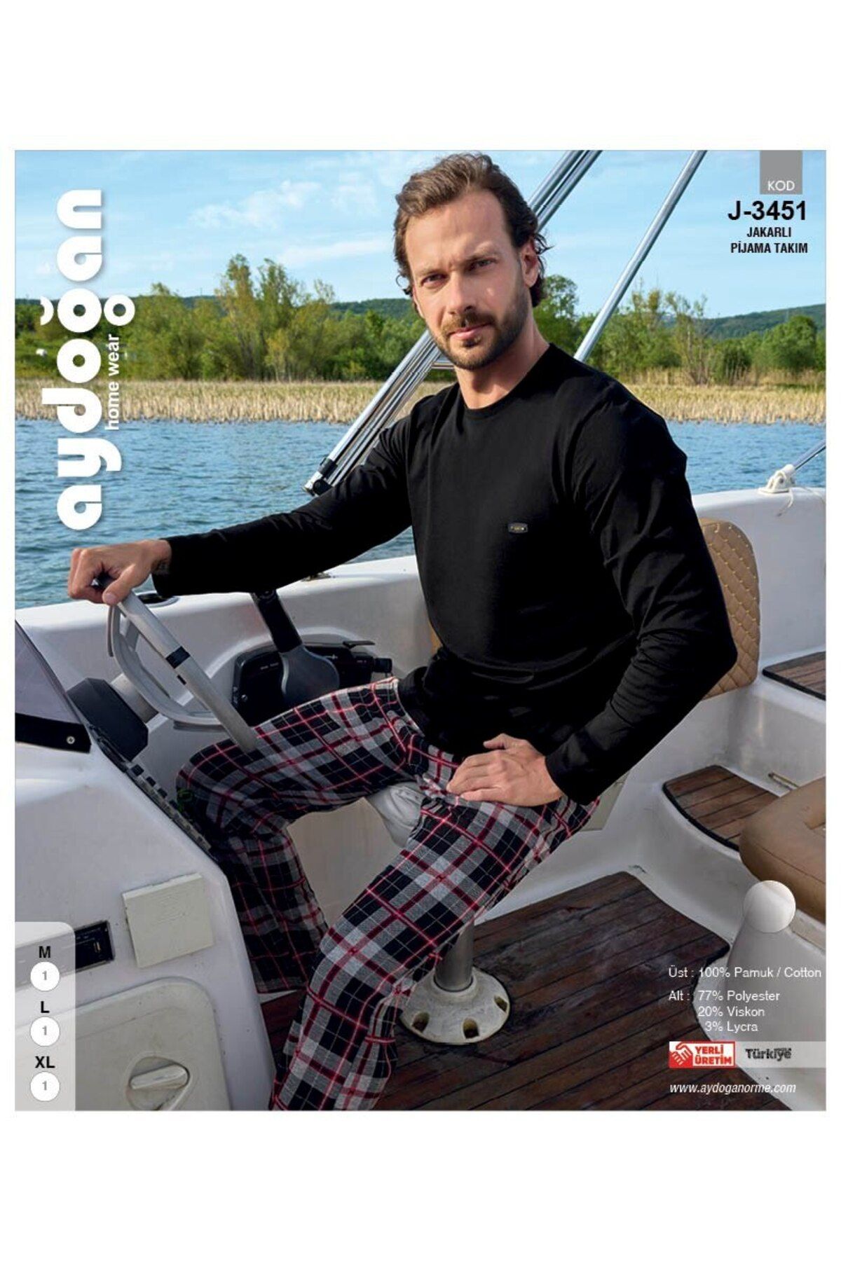 Erkek Jakarlı Pijama Takımı 3451 SİYAH-L Erkek Jakarlı Pijama Takımı 3451 SİYAH-L