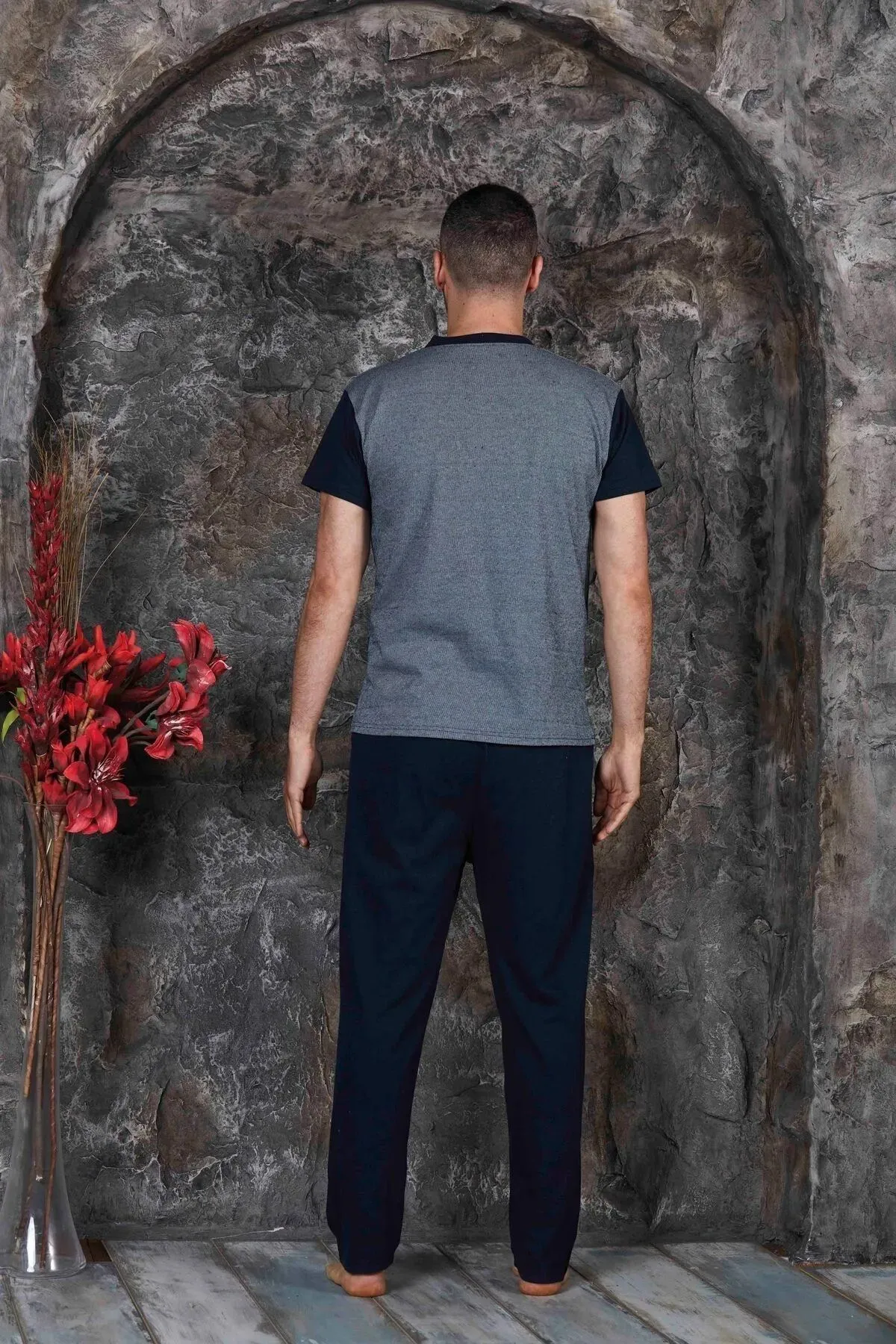 Erkek Parçalı Kısa Kollu Altı Uzun Penye Örme Kumaş Yazlık Pijama Takımı GRİ-M Erkek Parçalı Kısa Kollu Altı Uzun Penye Örme Kumaş Yazlık Pijama Takımı GRİ-M