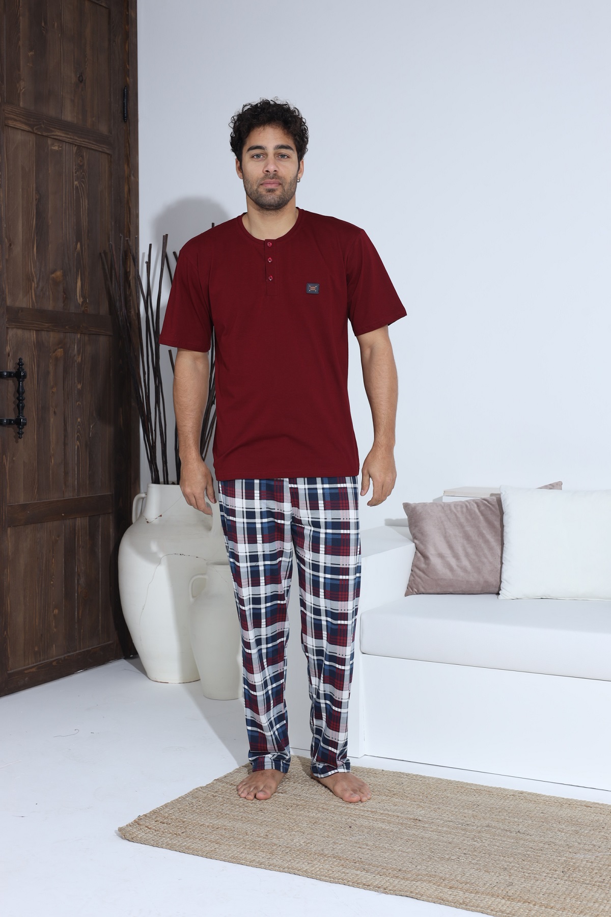 Erkek Penye Süprem Kısa Kol Yazlık Erkek Pijama Takımı BORDO-M