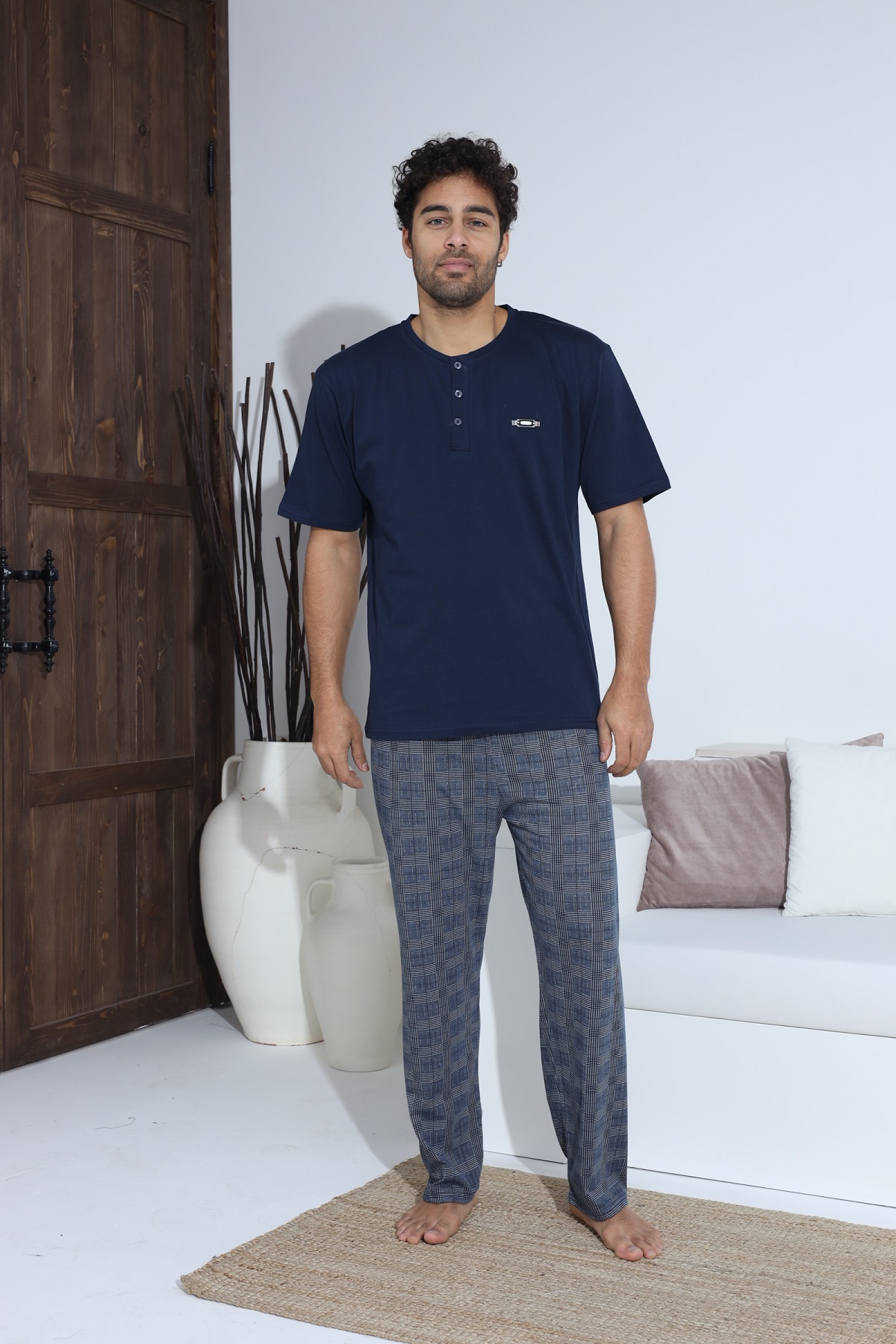 Erkek Penye Süprem Kısa Kol Yazlık Erkek Pijama Takımı LACİVERT-M
