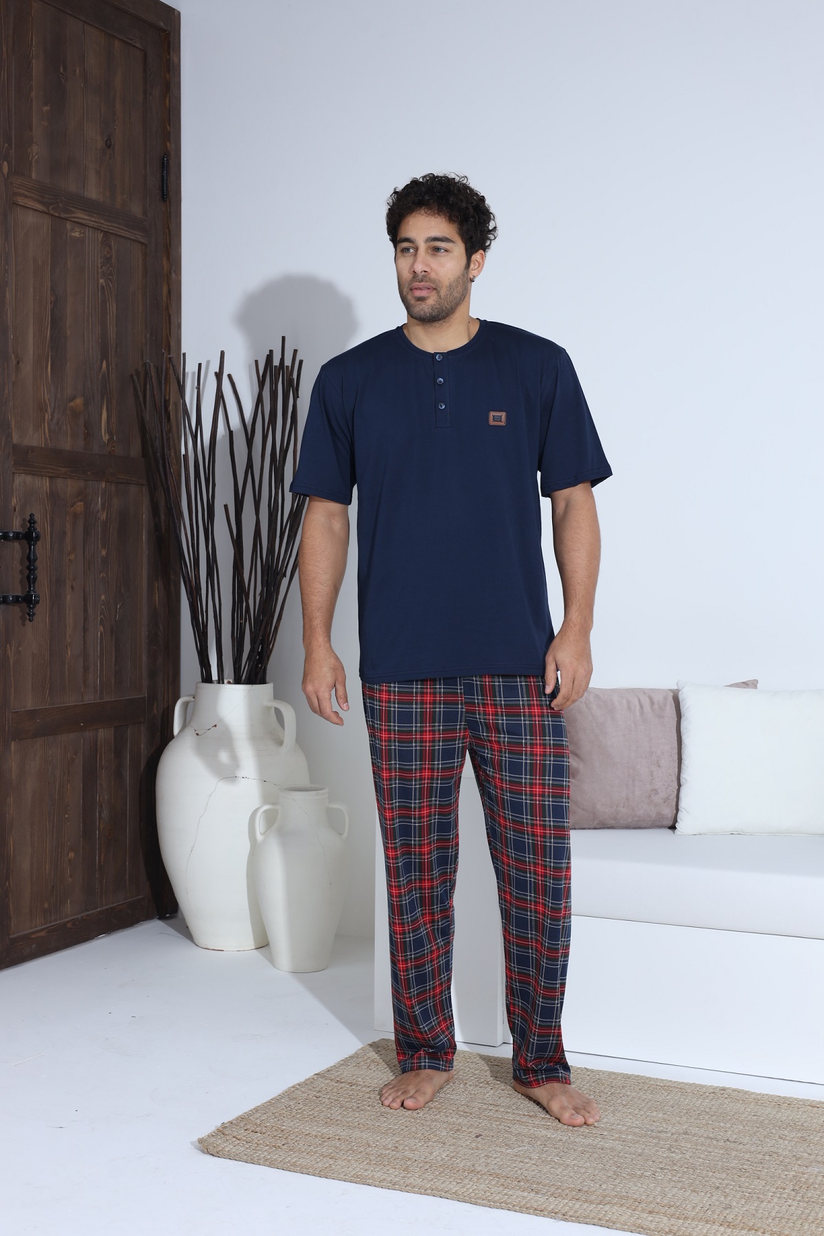 Erkek Penye Süprem Kısa Kol Yazlık Erkek Pijama Takımı LACİVERT-M