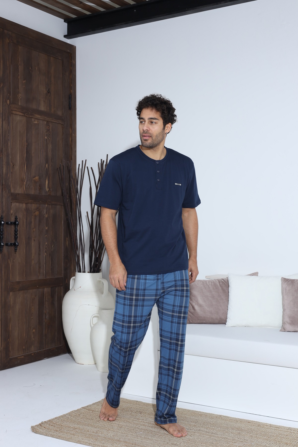 Erkek Penye Süprem Kısa Kol Yazlık Erkek Pijama Takımı LACİVERT-M