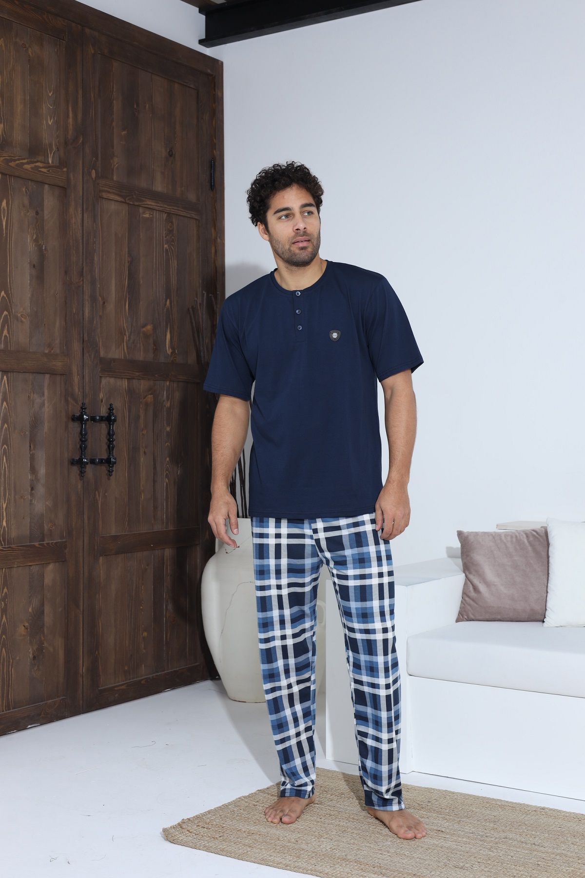 Erkek Penye Süprem Kısa Kol Yazlık Erkek Pijama Takımı LACİVERT-M