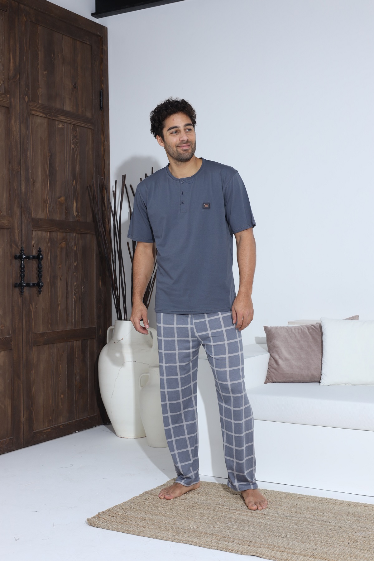 Erkek Penye Süprem Kısa Kol Yazlık Erkek Pijama Takımı MAVİ-M