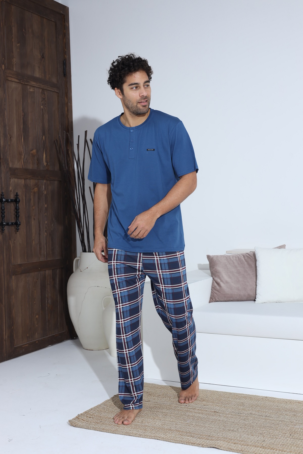 Erkek Penye Süprem Kısa Kol Yazlık Erkek Pijama Takımı MAVİ-M
