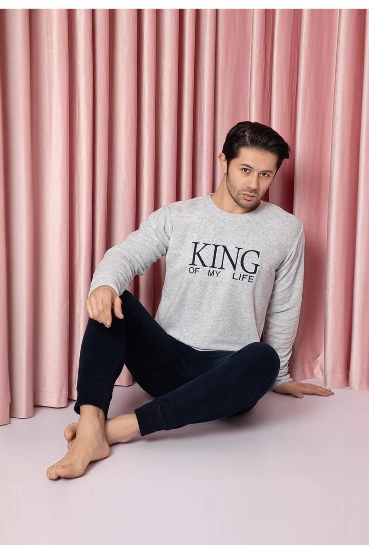 Erkek Sıfır Yaka Polar Pijama Eşofman Takımı