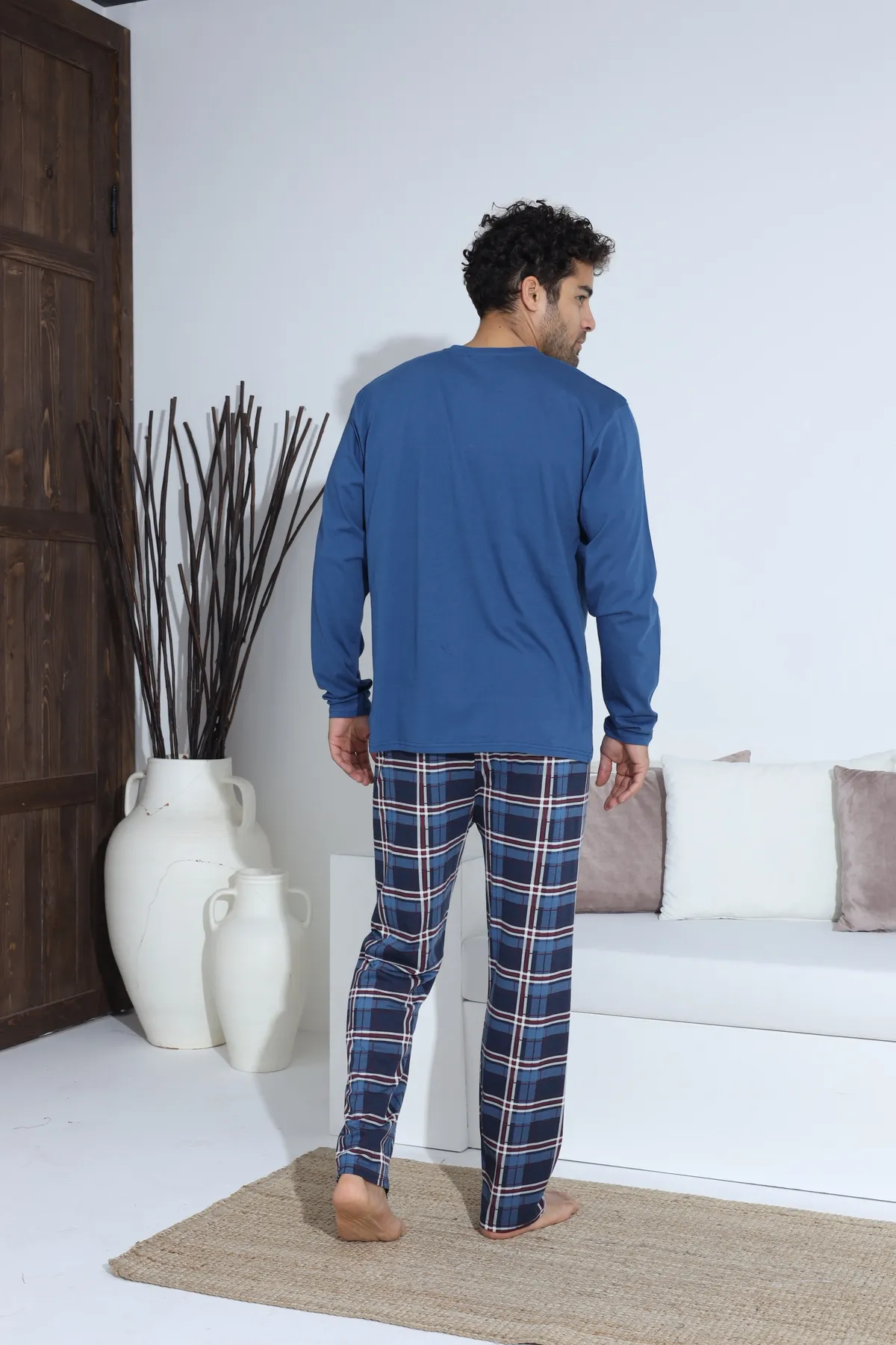 Erkek Uzun Kollu Penye Süprem Pijama Takımı İndigo Mavi İNDİGO-M