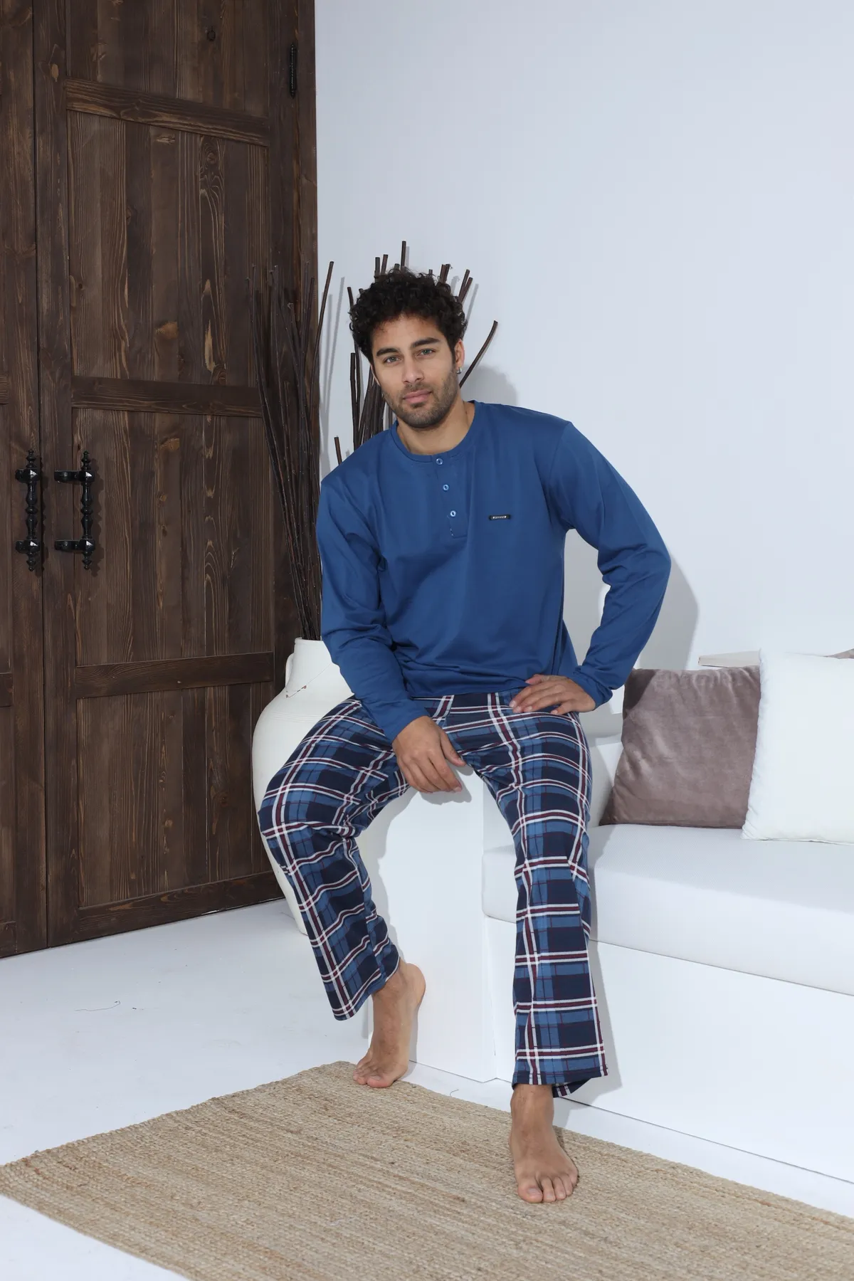 Erkek Uzun Kollu Penye Süprem Pijama Takımı İndigo Mavi İNDİGO-M