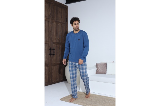 Erkek Uzun Kollu Penye Süprem Pijama Takımı LACİVERT-L