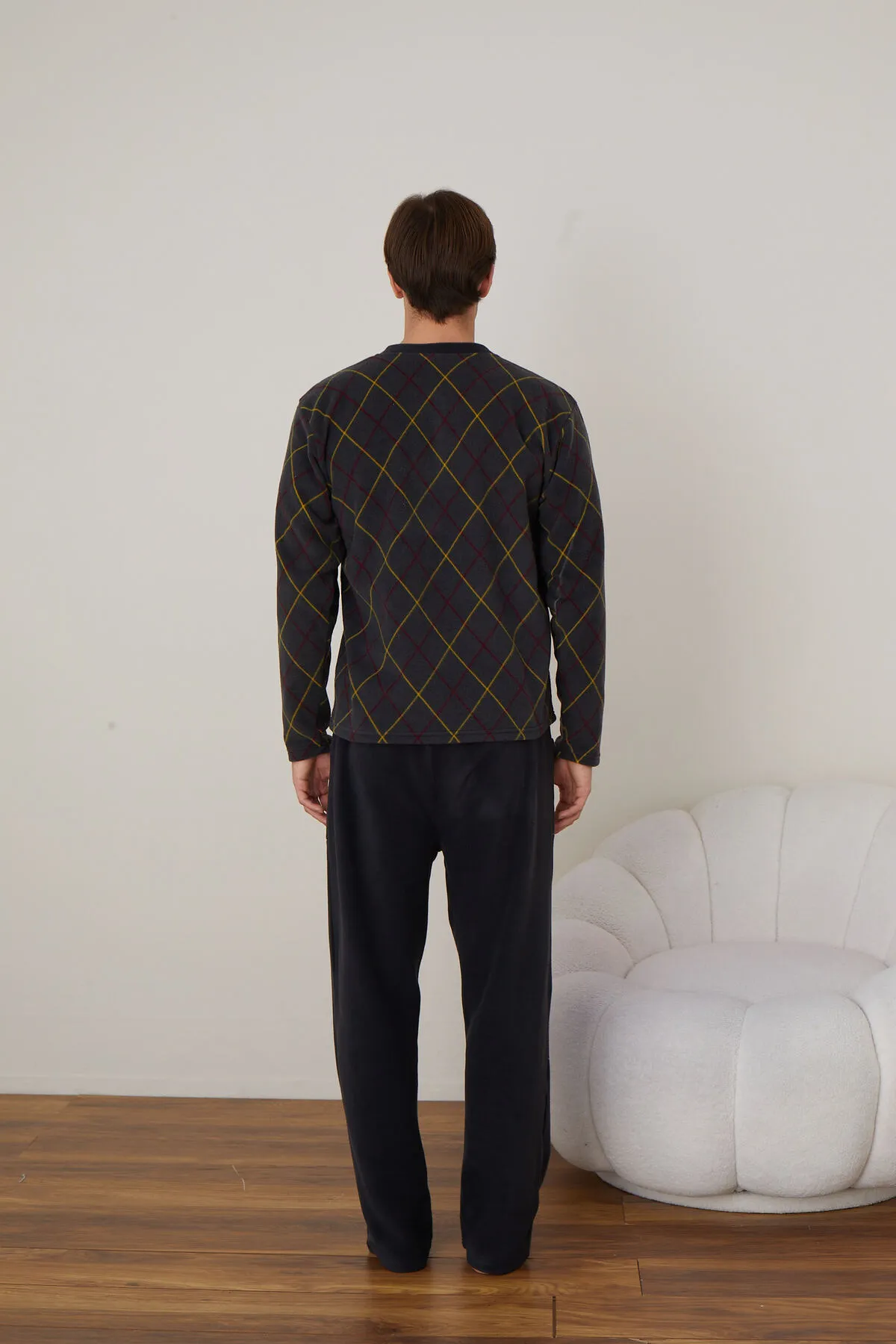 Erkek Uzun Kollu Polar Kışlık Sıcak Tutan Pijama Takımı YENİ SEZON ANTRASİT-2XL