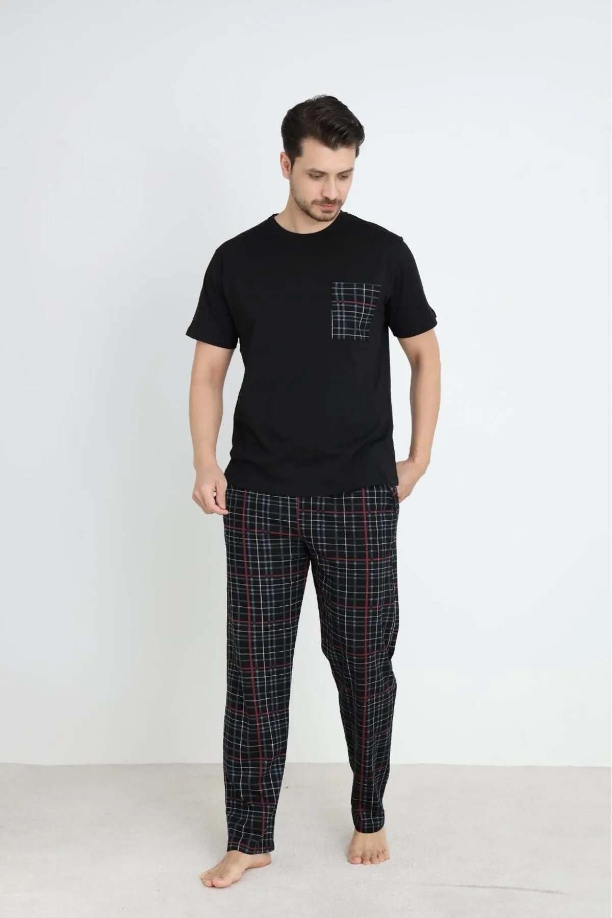 Erkek Yazlık Kısa Kol Cepli Pijama Takımı %100 Pamuk YENİ SEZON SİYAH-XL Erkek Yazlık Kısa Kol Cepli Pijama Takımı %100 Pamuk YENİ SEZON SİYAH-XL