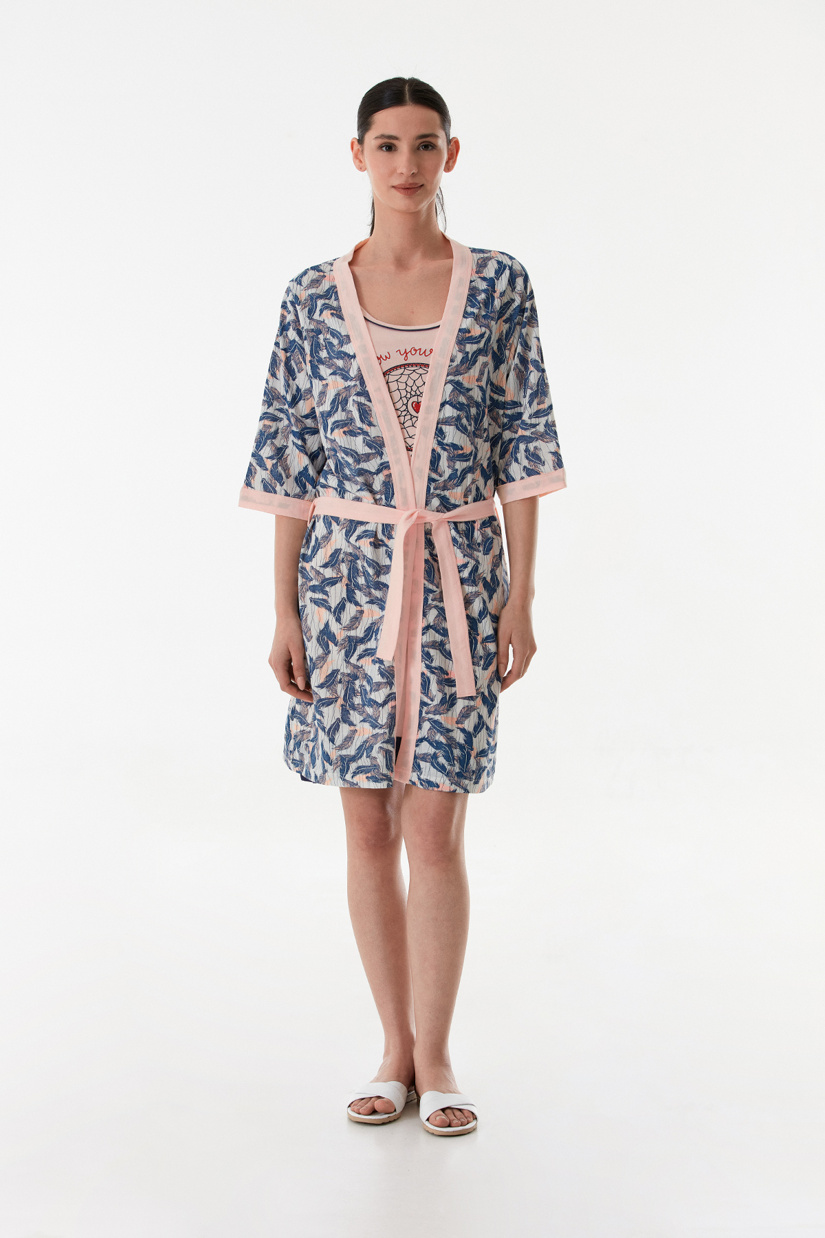 Kadın 2 li Sabahlıklı PenyeElbise Gecelik Takımı TURUNCU-XL Kadın 2 li Sabahlıklı PenyeElbise Gecelik Takımı TURUNCU-XL