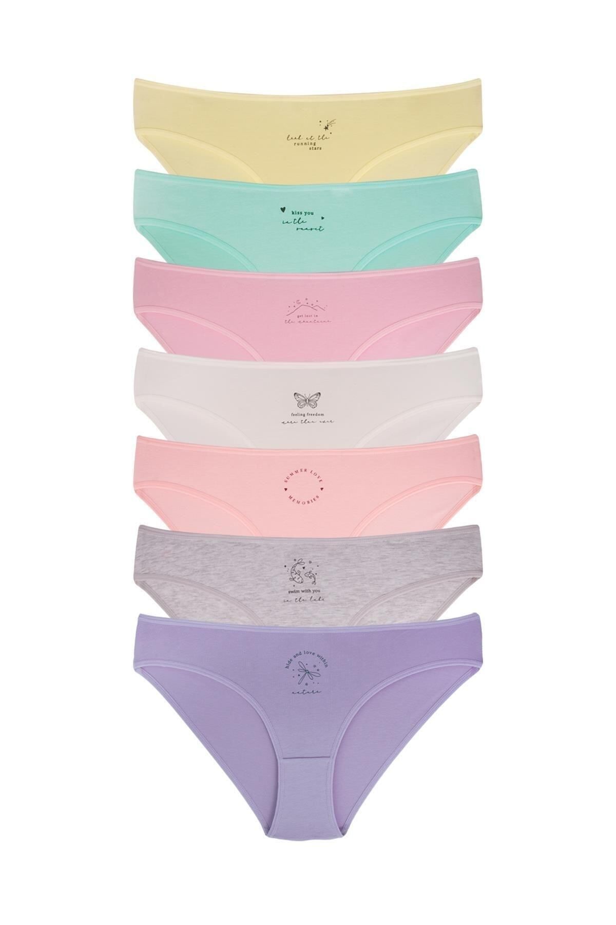 Kadın 7'li Bikini Külot PEMBE-RENKLİ-M