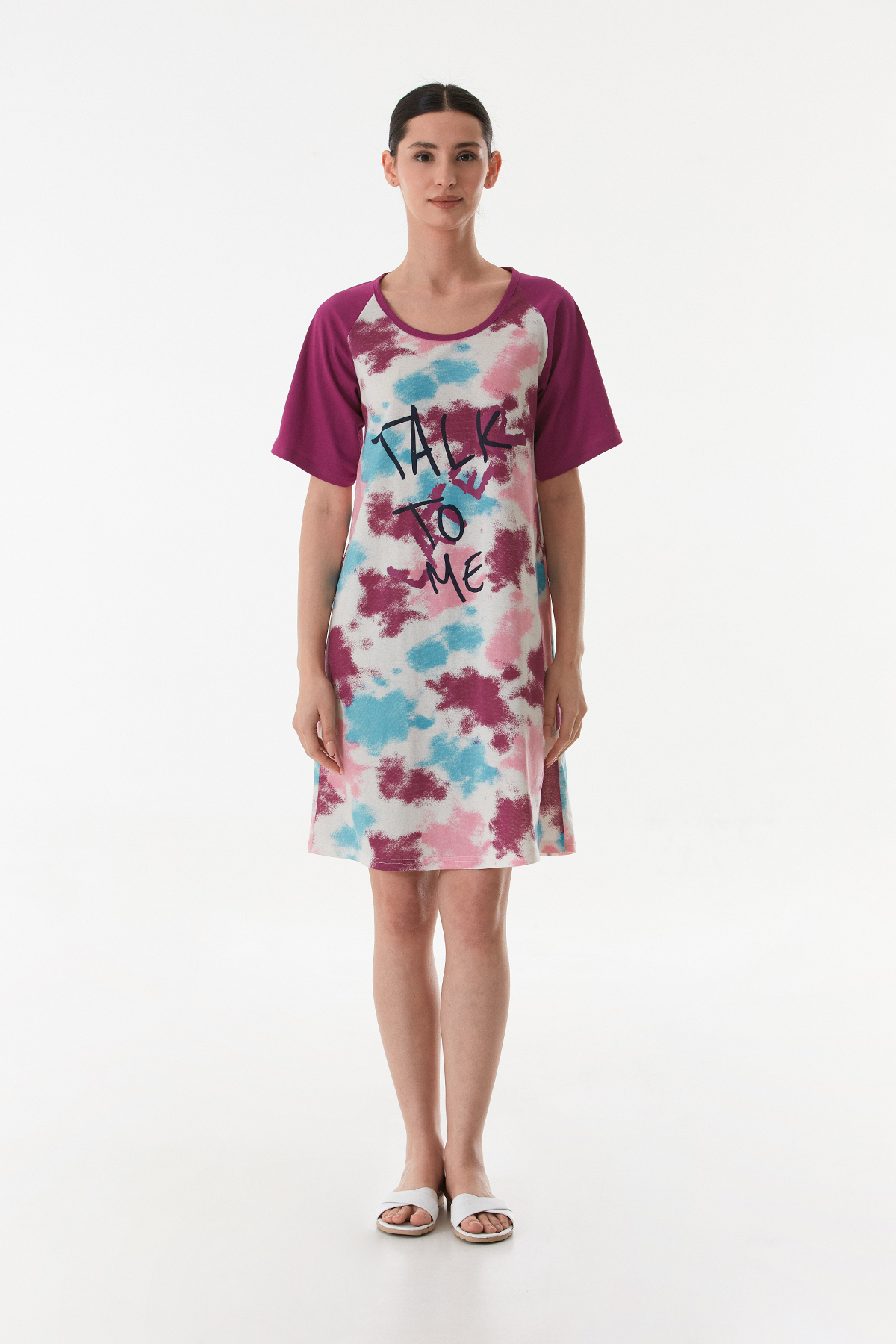 Kadın Batik Baskılı Yarım Kol Boydan Elbise Gecelik Pamuklu Kumaş MOR-2XL Kadın Batik Baskılı Yarım Kol Boydan Elbise Gecelik Pamuklu Kumaş MOR-2XL