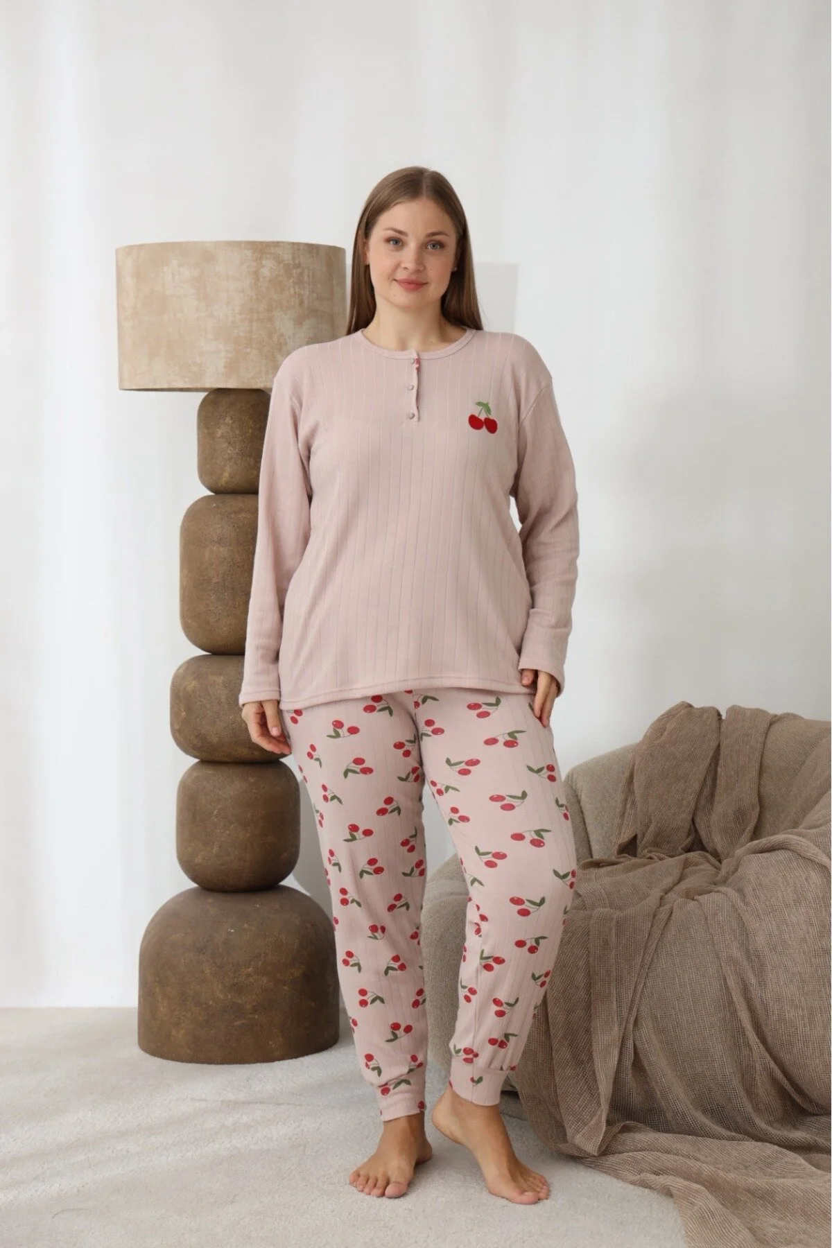 Kadın Büyük Beden Battal Boy Pijama Takımı TURUNCU-3XL