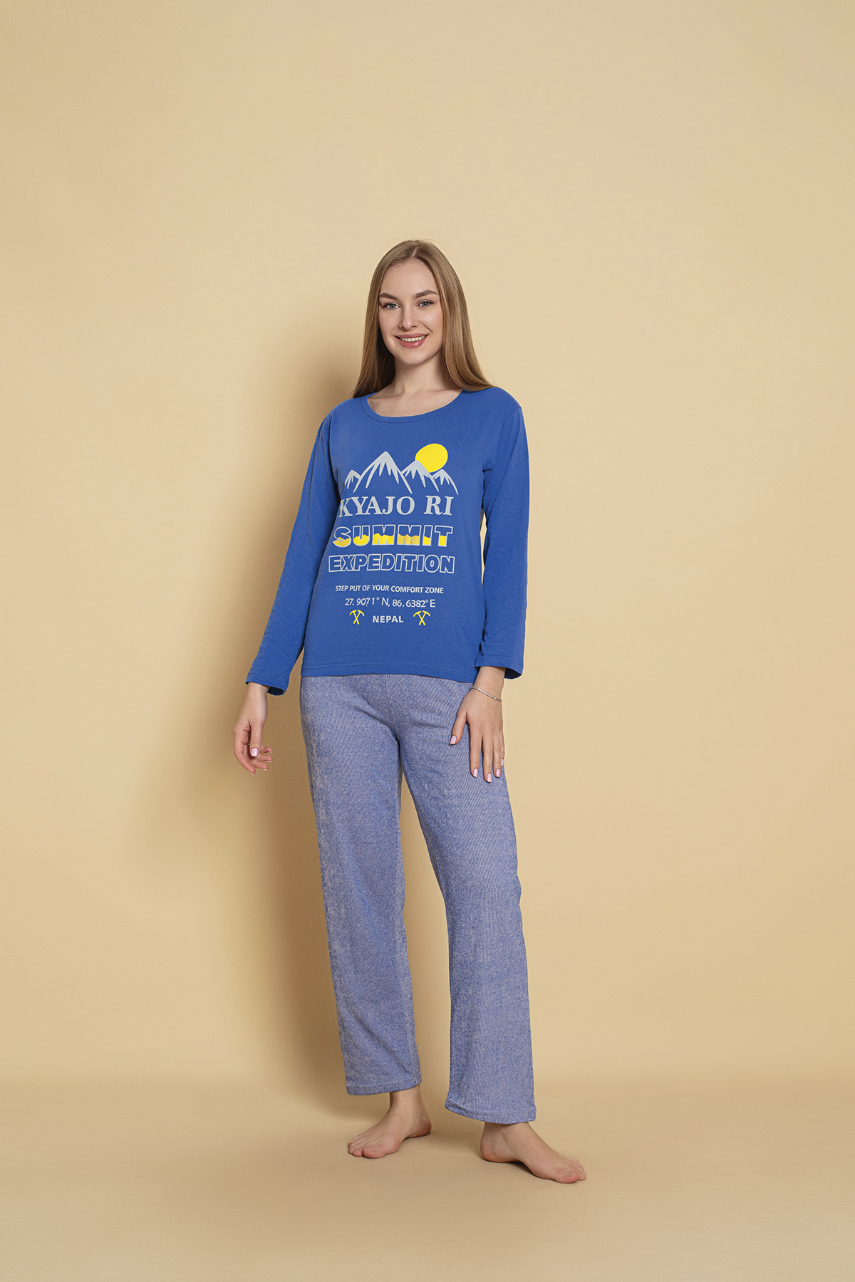 Kadın Penye Sıfır Yaka Uzun Kol Pijama Takımı SAKS MAVİSİ-XL Kadın Penye Sıfır Yaka Uzun Kol Pijama Takımı SAKS MAVİSİ-XL