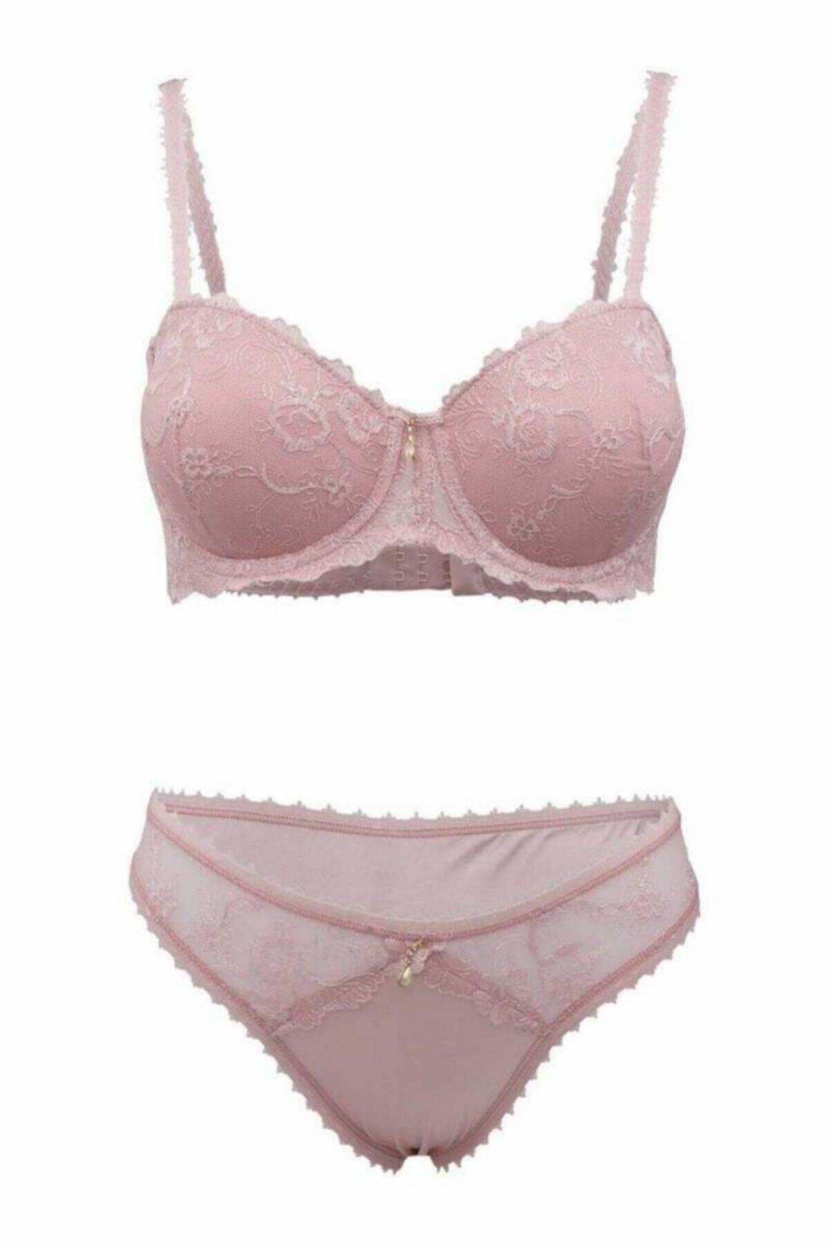 Le Jardin 5150 Brode Kaplı Taşlı Sütyen Takım PUDRA-90