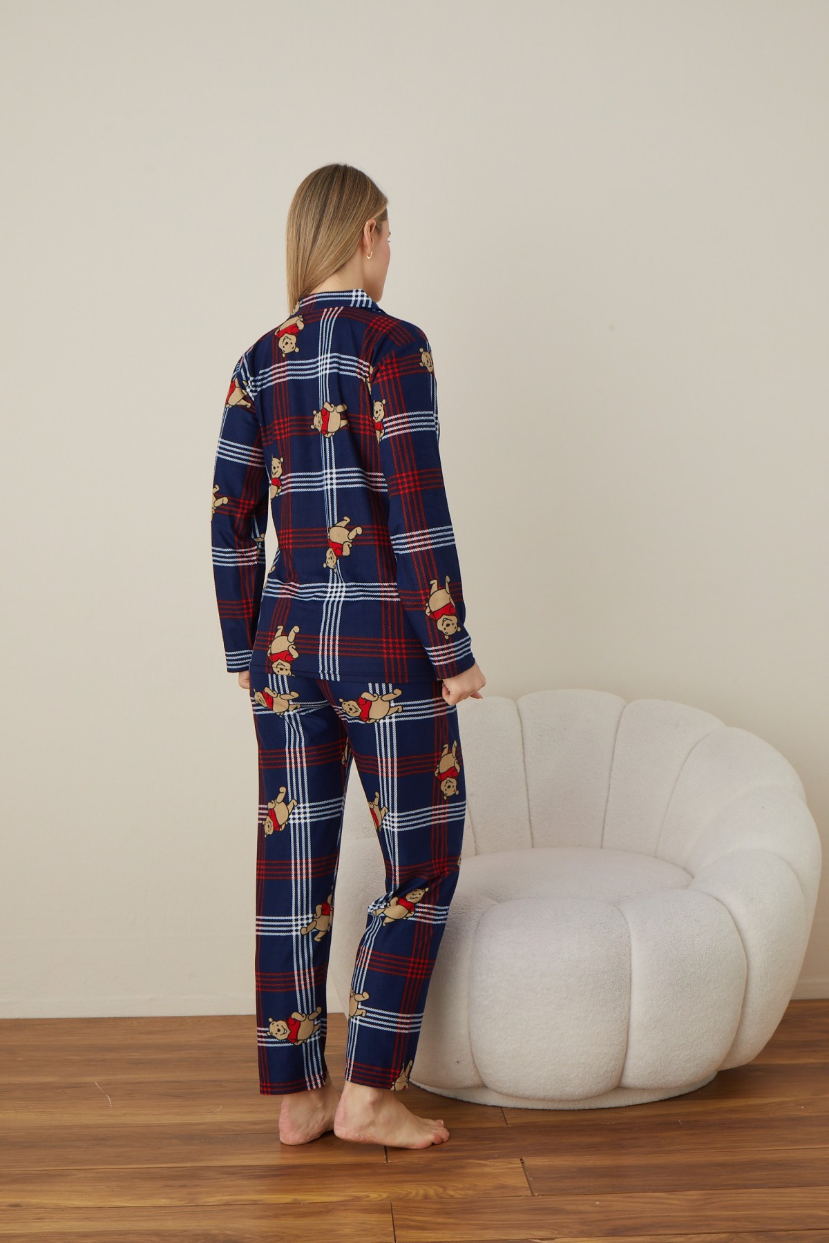 Önden Düğmeli Kadın Pijama Takımı Süet Kumaş LACİVERT-2XL Önden Düğmeli Kadın Pijama Takımı Süet Kumaş LACİVERT-2XL