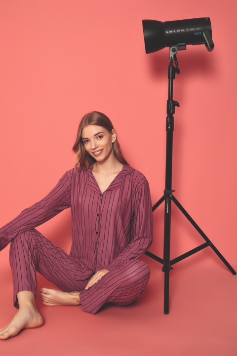 Önden Düğmeli Kadın Pijama Takımı Süet Kumaş