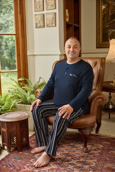 AYDOĞAN 240810 ERKEK SUPREM BATTAL PATLI UZUN KOL PİJAMA TAKIMI LACİVERT-4XL