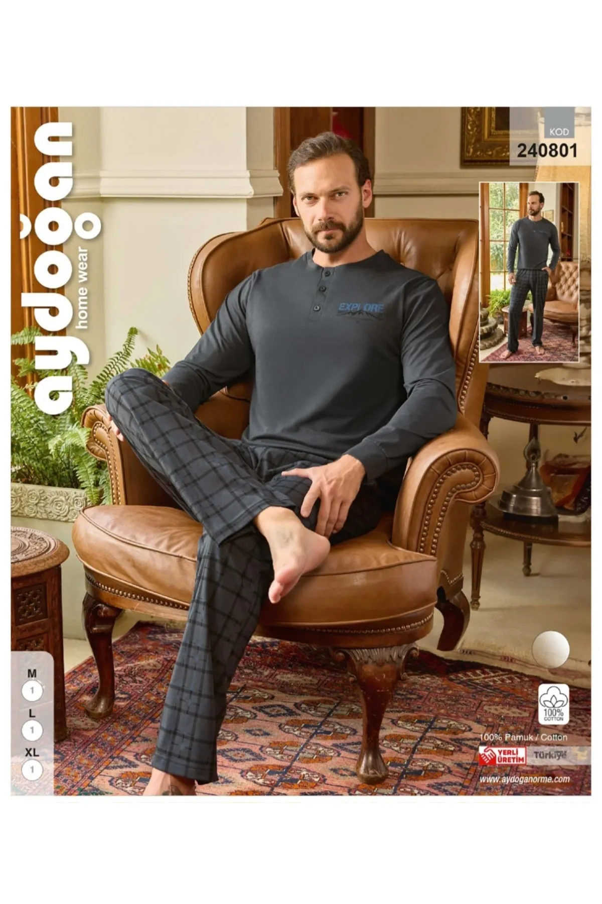 Aydoğan Erkek Pijama Takımı Füme-M