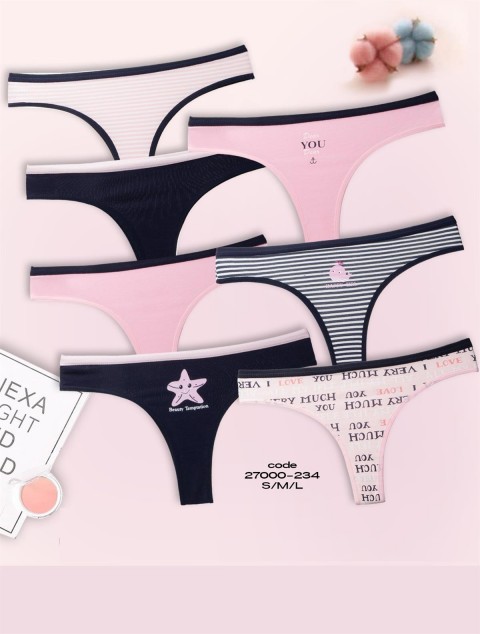 Kadın Brazilian Tanga Pamuklu Külot 7'li Paket PEMBE-M