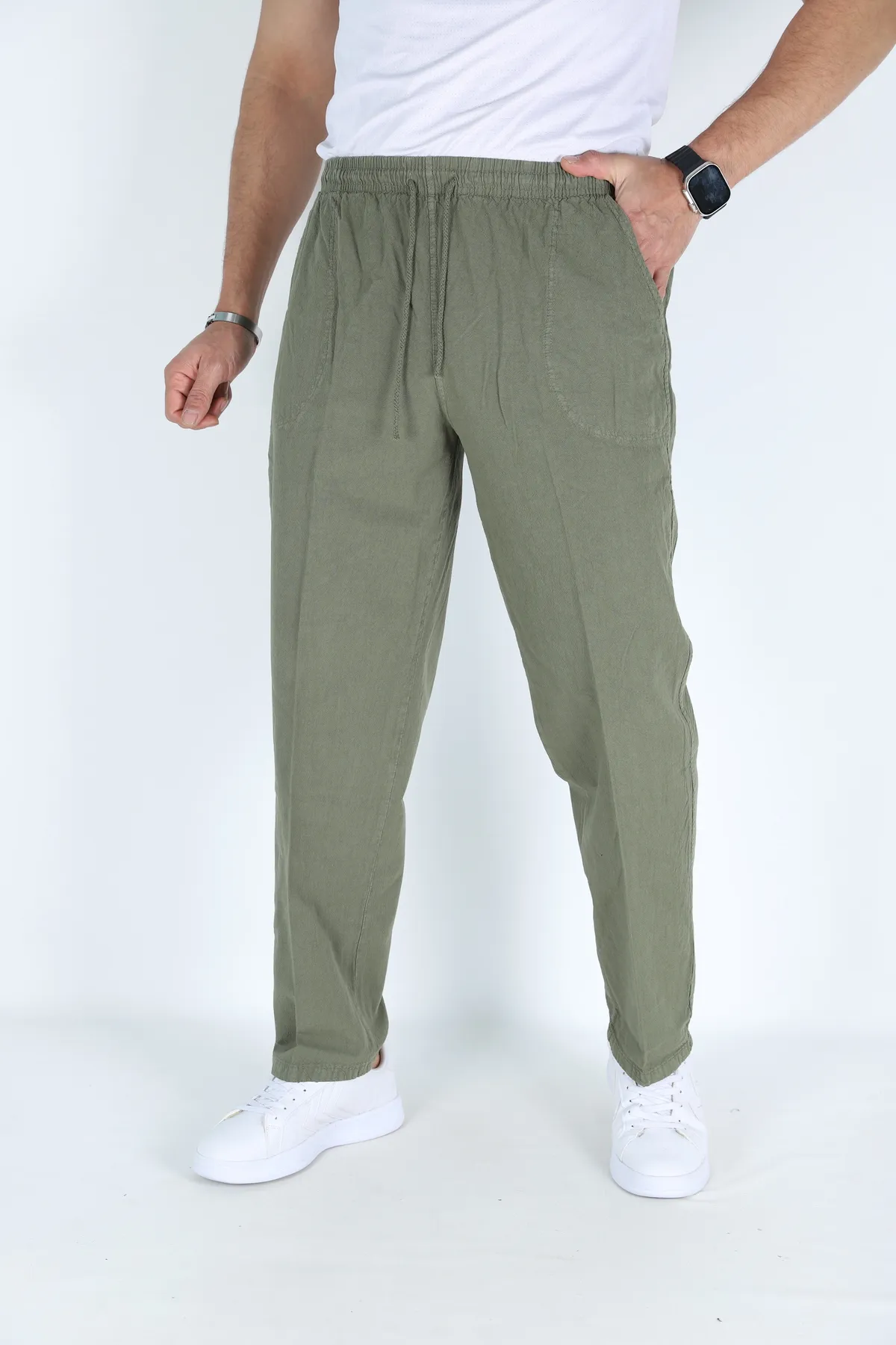 Erkek Hambez Lastikli Rahat Kalıp Pamuk Eşofman Alt Pantalon HAKİ-2XL