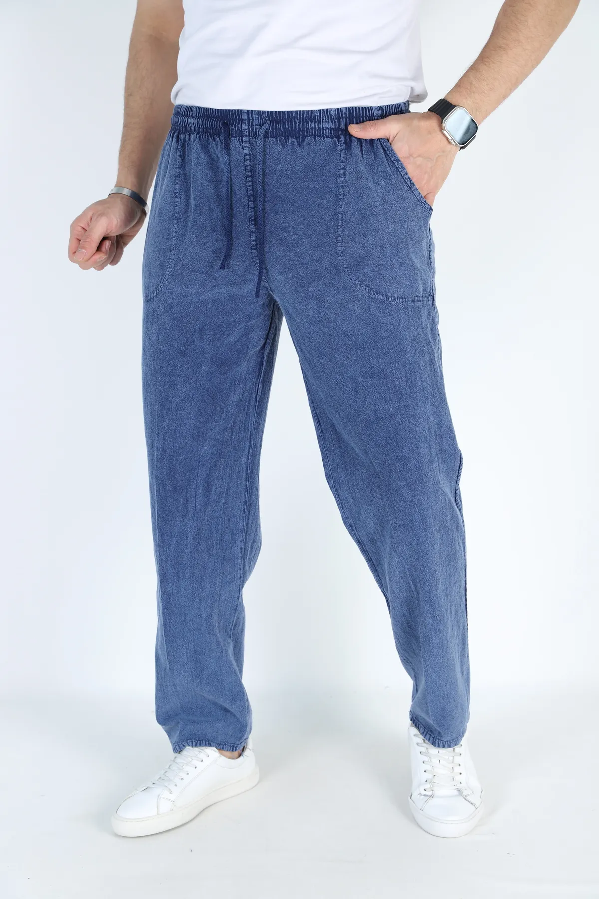Erkek Hambez Lastikli Rahat Kalıp Pamuk Eşofman Alt Pantalon KOT MAVİSİ-M