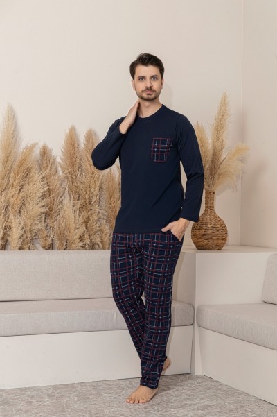 Erkek Kısa Kollu Yazlık Pijama Takımı YENİ SEZON LACİVERT-M