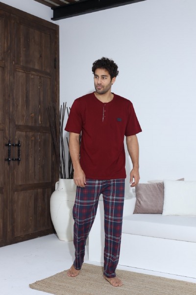 Erkek Penye Süprem Kısa Kol Yazlık Erkek Pijama Takımı BORDO-2XL