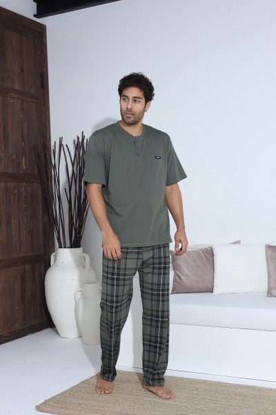 Erkek Penye Süprem Kısa Kol Yazlık Erkek Pijama Takımı HAKİ-M