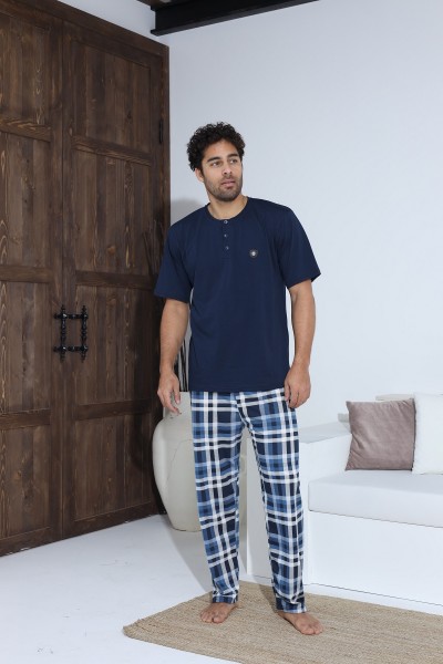 Erkek Penye Süprem Kısa Kol Yazlık Erkek Pijama Takımı LACİVERT-M