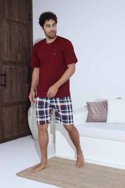 Erkek Penye Süprem Yarım Kol Şortlu Erkek Pijama Takımı BORDO-M