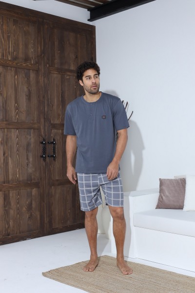 Erkek Penye Süprem Yarım Kol Şortlu Erkek Pijama Takımı İNDİGO-XL
