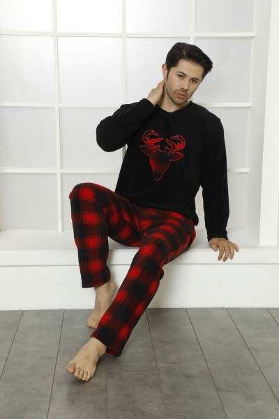 Erkek Sıfır Yaka Polar Pijama Eşofman Takımı SİYAH-M