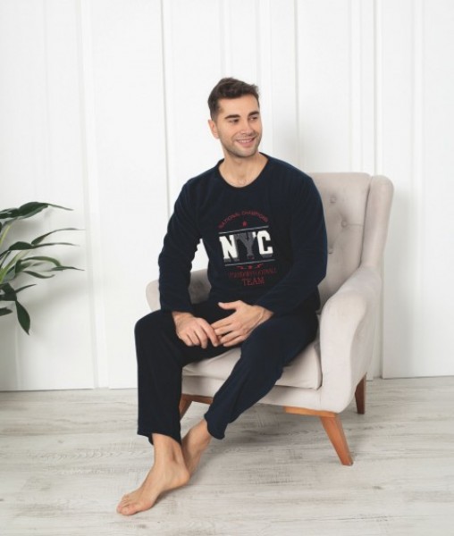 Erkek Sıfır Yaka Polar Pijama Eşofman Takımı SİYAH RENK-M