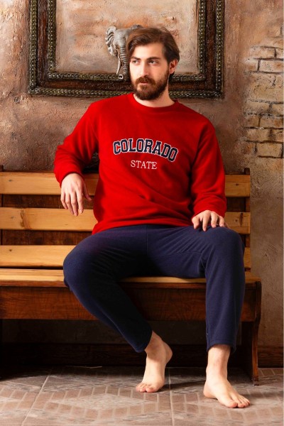 Erkek Sıfır Yaka Polar Pijama Eşofman Takımı