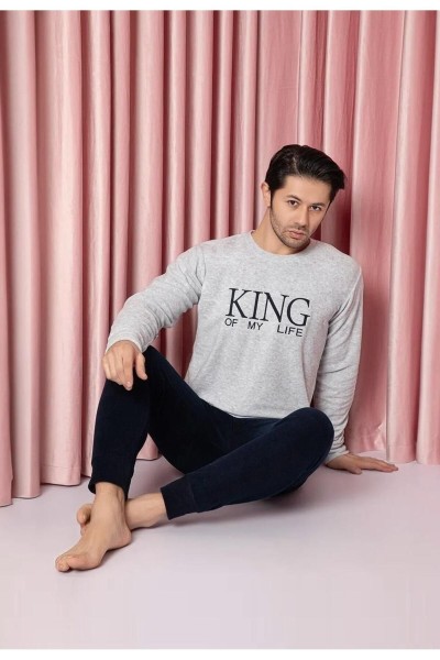 Erkek Sıfır Yaka Polar Pijama Eşofman Takımı