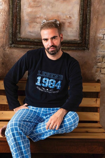 Erkek Sıfır Yaka Polar Pijama Eşofman Takımı