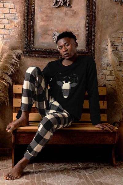 Erkek Sıfır Yaka Polar Pijama Eşofman Takımı