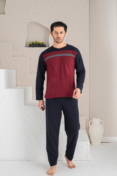 Erkek Uzun Kol Pijama Takımı Mevsimlik Ürün BORDO-M