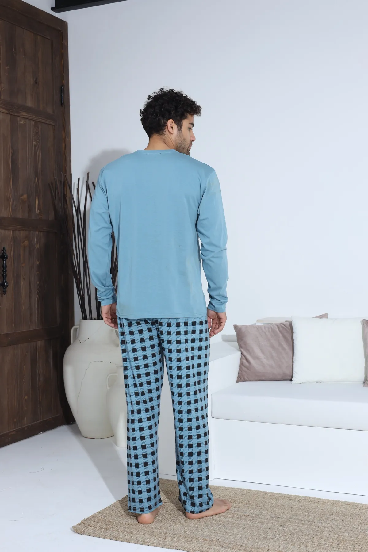 Erkek Uzun Kollu Penye Süprem Pijama Takımı Açık Mavi MAVİ-M