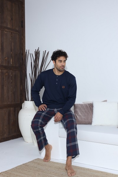 Erkek Uzun Kollu Penye Süprem Pijama Takımı LACİVERT-M